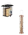 iBorn Metal Bird Feeders for Outdoors Hanging,All Metal Brushed Copper Finishing 14 Inch 6 Port(Seed is not Included) + iBorn Suet Feeder Suet Bird Feeders [Double Capacity]