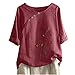Xmiral Camicetta da Donna in Lino Casual con Stampa Floreale a Mezza Manica con Scollo a V e Bottone Laterale da Donna Blusa Elegante Taglie Forti (S,Rosso)
