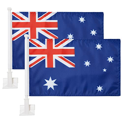 2 Pack Car Flags,Australia Flag Outdoor with Australian Flag and Pole, Car Logo Window Clip Can be Clipped to Most Windows 14 inch Pole and 16 x 10 inch Double Sided.