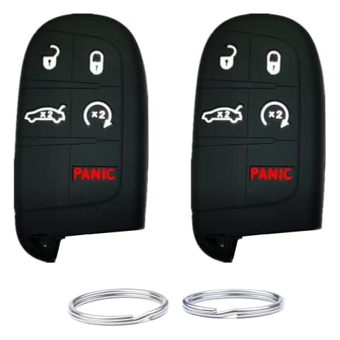 UOKEY Silicone Key Fob Remote Cover fit for Jeep Grand Cherokee Dodge Challenger Charger Dart Durango Journey Chrysler 300.Part Number:M3N-40821302(5 Buttons)(Black+Black) Cover