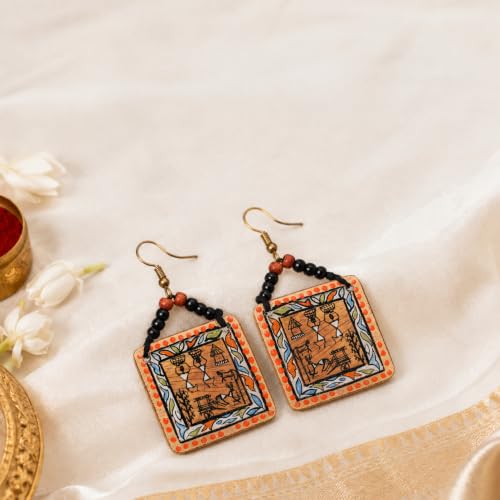 Image of Handcrafted Artistic & Tribal Earrings Collection for Women - Bohemian, Floral, Wooden & Ethnic Statement and Stud Designs