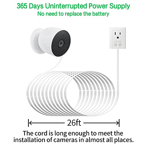 Image of JJMASEE 26FT 1 Pack Power Adapter and Cable for Google Nest Cam (Battery) Outdoor or Indoor 2nd Gen, Weatherproof Charging Power Cord and Charger for Nest Camera (Battery)