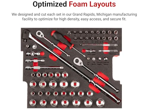 TEKTON 1/4, 3/8 Inch Drive Shallow and Deep 6-Point Socket Set with Lid Insert in Stacking Tool Box, 105-Piece (5/32-1 in., 4-24 mm) | OLB91301 by TEKTON - Image 5