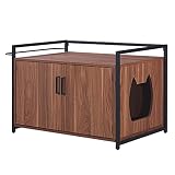 unipaws Cat Litter Box Enclosure with Metal Frame, Privacy Cat Washroom Bench, Litter Box Hidden, Pe