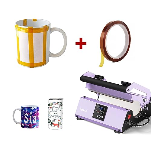 Image of 2Rolls 10mmx33m(108ft) Heat Tape for Sublimation,Heat Press,Heat Transfer Polyimide 500℉ High Temperature Resistant Kapton Thermal Insulation Shield Tape with Silicone Adhesive