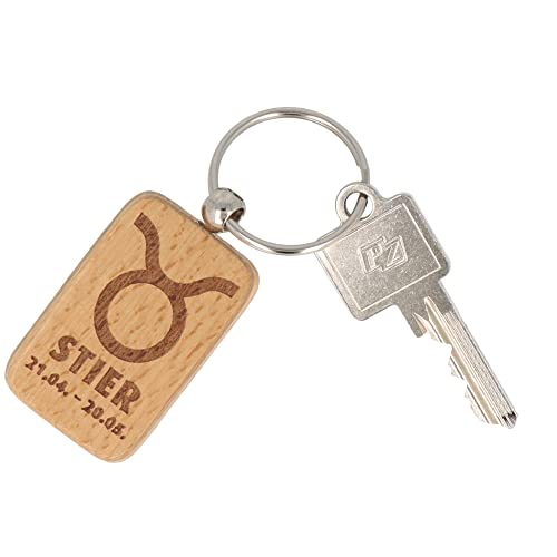 Spruchreif | Porte-clés avec gravure « Signe du zodiaque et date | Porte-clés en bois | Cadeau pour homme et femme | Signe du zodiaque Cadeaux, Taureau, S Cover