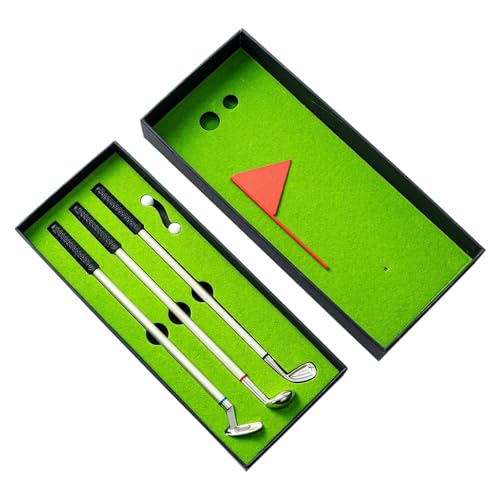 Walkervo Lot de Trois Stylos À Bille en Forme De Club De Golf Ensemble De Stylo Coffret Cadeau Mini Golf Club avec des Boules Drapeau Décorations Papeterie CadeauxGreen,L