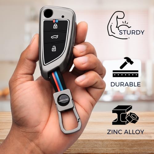 Image of KEYCEPT Metal Alloy Key Cover Compatible with Universal ZS EV, MG Astor with smart Key with Keychain (Short Keychain).