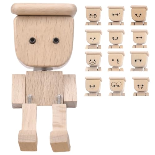 QhgPnt Shaking Wooden Man Figurine Woodens Mans with Wobbly Legs for Car Wishpocket Woodens Mans with 12 Magnetic Faces Little Wooden Man for Car Dashboard Decoration