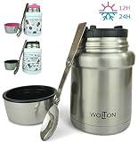  Wenburg Recipiente Térmico/Wolton 450 ml I Recipiente Aislante Premium con Cuchara, Comida para bebés, sopas. Fiambrera de Acero Inoxidable al Vacío para Llevar I Bebé (Gris)