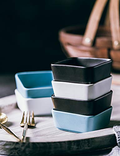 Sizikato 4 Pcs Matte Ceramic Square Soy Sauce Dipping Bowls Side Dishes For Snack Sushi Fruit Appetizer Dessert. 3.5 Inches #TOP1