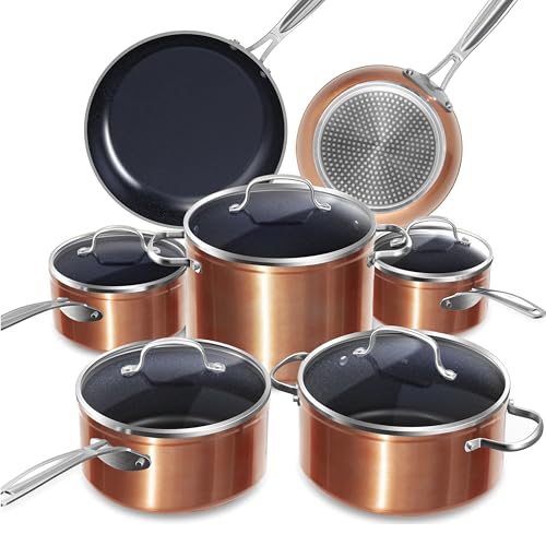 Nuwave 12 Piece Cookware Set - Duralon Blue Ceramic Non-Stick Frying Pans Saucepans Deep Sauté Pan Induction Compatible PFAS Free With Lids