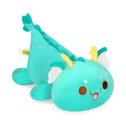 Onsoyours Chubby Dragon Stuffed Animal Adorable Plushies Soft Huggable Plush Pillow Kawaii Cute Dragon Plushie Toy for Kids (Cyan Dragon, 10')