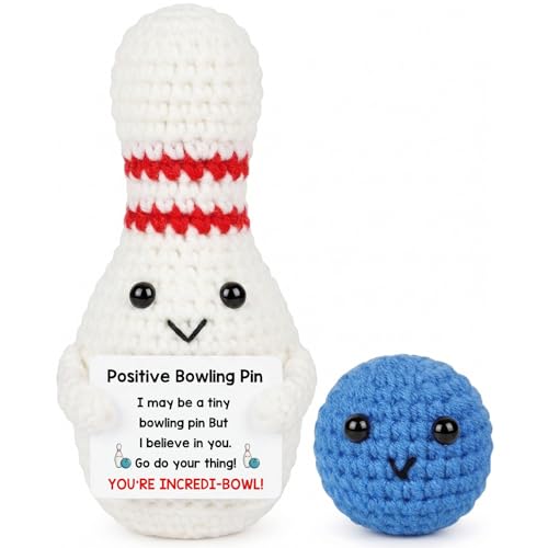 Handmade Crochet Positive Bowling Ball - Mini Bowling Ball Knitted Crochet Doll Mens Knitting Emotional Support Funny Bowling Lover Gifts for Gamer Dad Fathers Day Class of 2026 Graduation Gifts