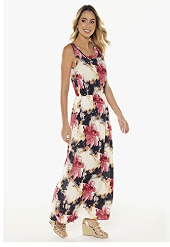 Vestido Longo Estampado Crepe Floral Under79 Rosa Escuro (G)