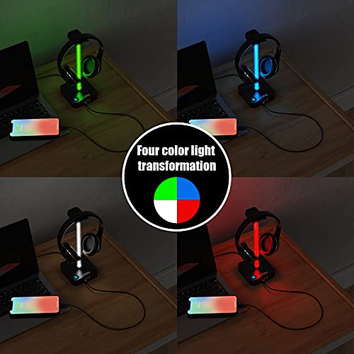 Rgb Headphone Stand With Usb Charger Cozoo Desktop Gaming Headset Holder Hanger With 3 Usb Charger And 2 Outlets - Suitable For Gaming, Dj, Wireless Earphone Display,Game Accessories Boyfriend Gifts #TOP3