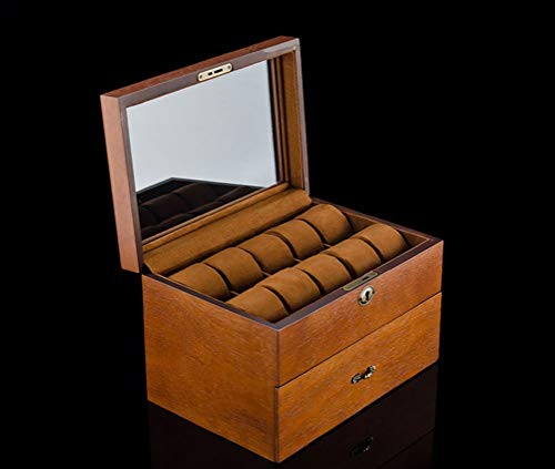 Caja de Reloj de Madera de Color marrón para Hombre, con Espejo, 20 Rejillas, diseño de Doble Capa, Almacenamiento de Caja de Reloj