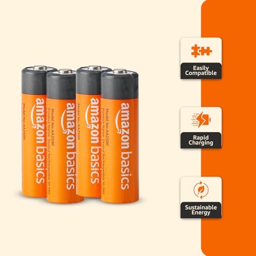Image of Amazon Basics AA Rechargeable Batteries | 2500 mAh with 1.2 V Power| Ni-MH Batteries | Ultra High Power | for Mid to High Drain Devices (Pack of 4)