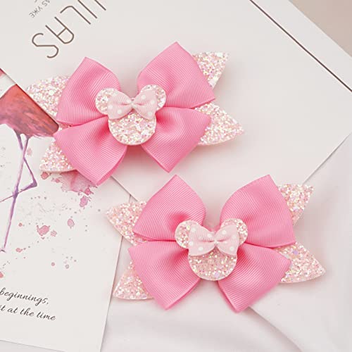 Ayesha Mickey Minnie Ears Hair Clips Mouse Ears For Toddler Girls Mouse Bows Barrettes Mice Ears Glitter Bows Mouse Hair Accessories For Baby Girls Toddler Kids Costume Party 4Pcs #TOP4
