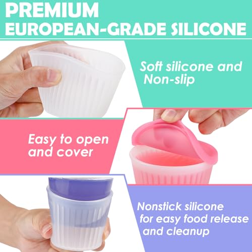Koluti 4oz Silicone Jello Shot Cups with Lids, Small Clear Portion Souffle Pudding Dessert Cup Set of 9, Airtight and Stackable Condiment Dipping Sauce Food Storage Container, Dishwasher Safe - Image 6