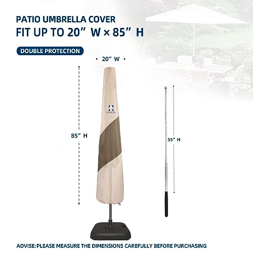 HAMLER Patio Umbrella Cover, Heavy Duty Waterproof Market Parasol Umbrella Covers for Outdoor Umbrellas with Zipper & Telescopic Rod, Outdoor Umbrella Cover Fit 7.5ft to11.5ft Garden Umbrella