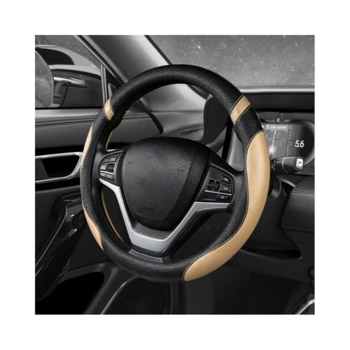 Image of Car Steering Wheel Cover, 15 Inch Premium Leather Breathable Non-Slip Wheels Wrap, Universal Auto Comfortable Steering Wheel Protector for SUV Truck Van, Car Accessories (Beige)