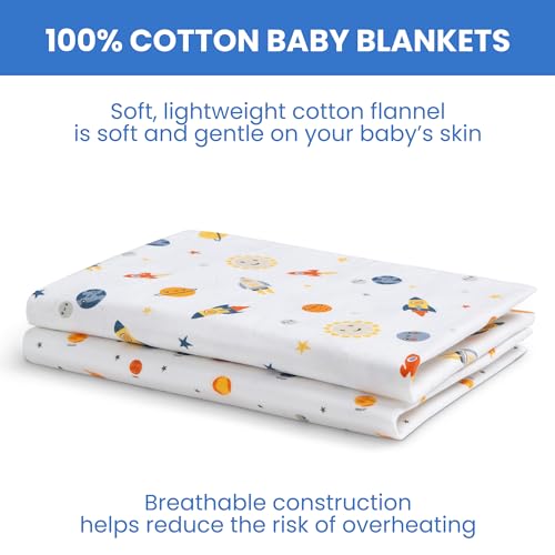 Image of Delta Children 100% Cotton Flannel Baby Receiving Blankets for Girls and Boys - 30x30 Inches (Pack of 2), Space Exploration