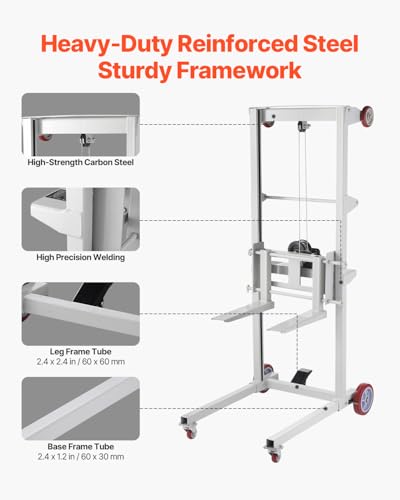 VEVOR Hochhubwagen, Palettenwagen-Transportwagen mit 248 kg Tragkraft, 180 cm maximale Hubhöhe, manueller Stapler mit Winde, multifunktionaler Gabelstapler mit Rädern und Verstellbarer Gabel