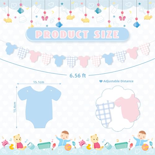 Image of Weysat 2 Pcs Baby Clothes Banner Baby Boys Girls Shower Decorations Pink Blue Bodysuit Clothesline Banner Gender Reveal Birthday Neutral Party Outfit Paper Decor Supplies