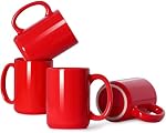 16 OZ Porcelain Coffee Mugs, Smilatte Classic Blank Ceramic Cup with Large Handle for Tea Latte Cappuccino, Set of 4, Red