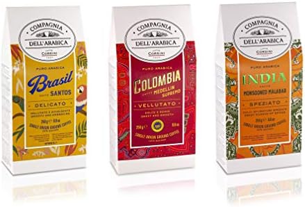 Caffè Corsini - Kaffee Gemahlen 3x250g Compagnia Dell'Arabica Set Brasilien/Kolumbien/Indien, Einzelner Ursprung, Insgesamt 750g