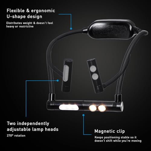 daylight DuoNeck Go Rechargeable LED Neck Reading Light 95+ CRI Hands-Free Book Light, Floodlight & Spotlight, 3 Color Temps, USB-C, 100-Hr Battery for Reading, Knitting, Crafts by daylight - Used condition - Image 3