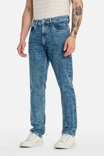 Image of SNITCH Men Slim Fit Jeans| Streetwear Acid Wash Denim for Casual Outings| Stretchable Spandex Blend & Durable Cotton Fabric for All-Day Modern Urban Style