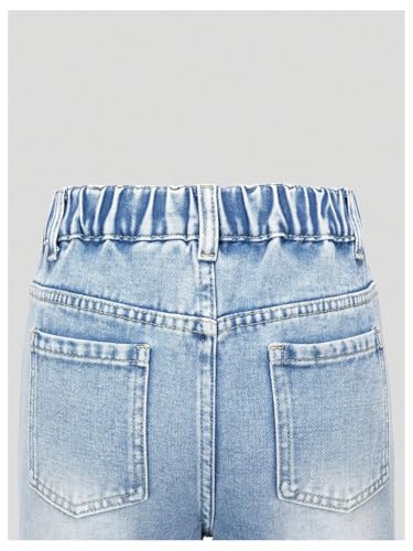 WDIRARA Girl's Rhinestone Elastic Waist Cargo Jeans Casual Baggy Wide Leg Denim Pants4