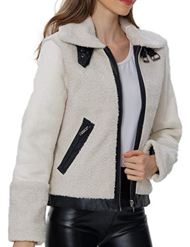 Bellivera Women's Wool Like Fuzzy Faux Fur Jakcet Faux Suede Coat Lapel with Leather Buckle 1200155 Small