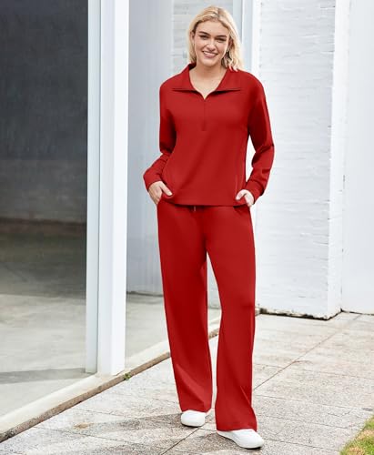 Image of PINSPARK 2 Piece Sets for Women 1 /2 Zip Sweatsuit Loose Fit Sweatshirt Straight Leg Pants 2026 Matching Outfit Fall Tracksuit