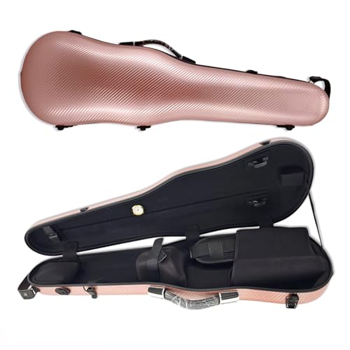 Vetimobato Hard Shell 3/4 Violin Case 4/4 Full Size Carbon Fiber Violin Box Strong Light Anti-Scratch Scratch Shaped Flight Case Travel Backpack Violin Case (Pink gold), case33-1jin