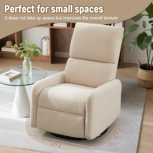 Image of Korser Recliner Chair, Nursery Rocker Chair with Side Pockets, Small Recliners for Small Spaces, Swivel Rocker Recliner Chair for Adults, Sherpa Swivel Accent Chairs for Living Room, Nursing