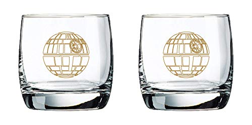 Star Wars Glass Set - Death Star - Collectible Gift Set of 2 Glasses - 10 oz Capacity - Classic Design - Heavy Base