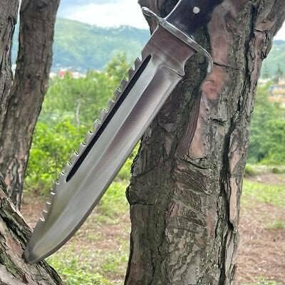 Handmade D2 Stainless Steel Rambo Hunting Bowie knife, hand forged Camping Survival knives With Leather Sheath Best Gift For Him