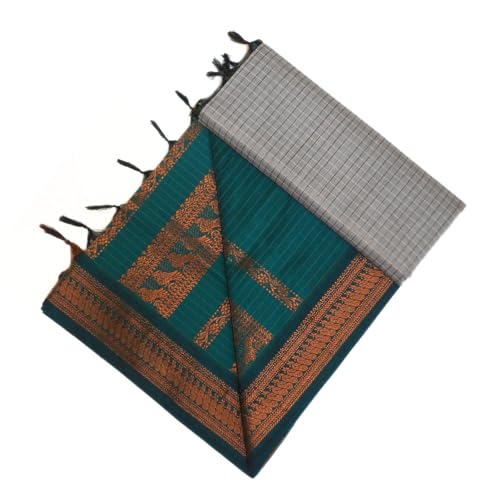 Image of Pure Kalyani Cotton Saree | Zari Border & Blouse Piece - Lata Gadwal Design | Traditional Saree