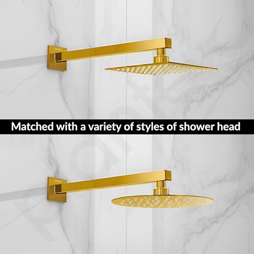 Image of Plantex 14-Inch Shower Arm for Overhead Shower /Stainless Steel Shower Pipe /Wall Mount Bathroom Fitting with -Inch Thread - Pack of 1 (PVD Gold)