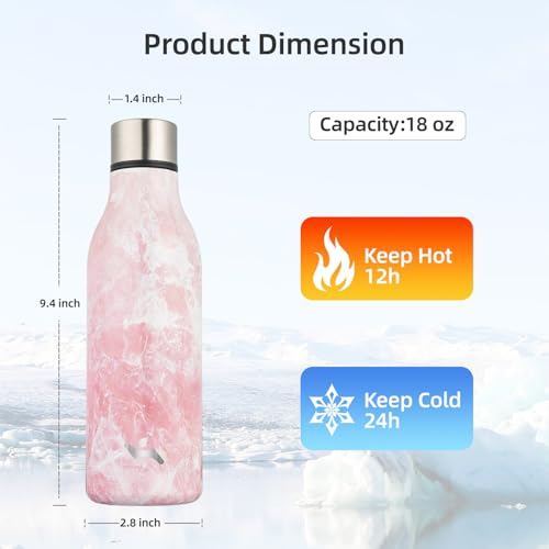 Image of Konokyo Insulated Water Bottle with Strap,18 oz Double Wall Stainless Steel Vacuum Bottles Metal Water Flask,Blossom