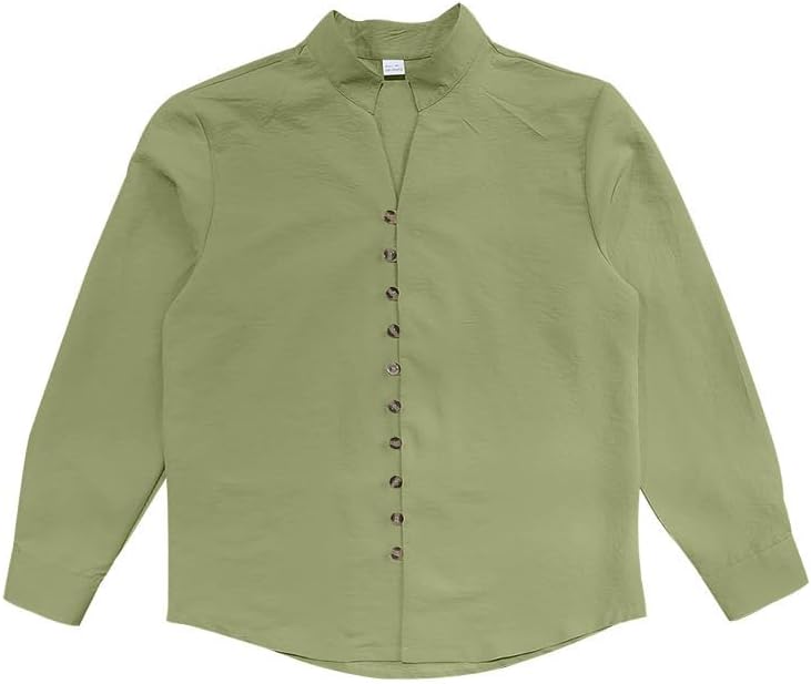 Men's Retro Casual Shirt - Long Sleeve Button Down Stand Collar Loose Fit Plain Shirt for Vacation Wear - Image 3