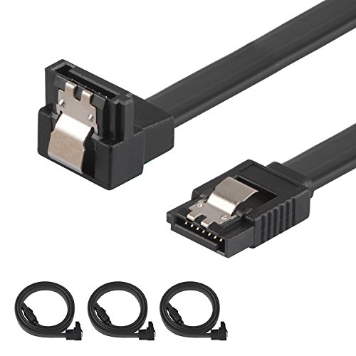 J&D SATA III 6.0 Gbps Cable with Locking Latch (3 Pack), 90 Degree Right Angle SATA III Cable 18 Inches