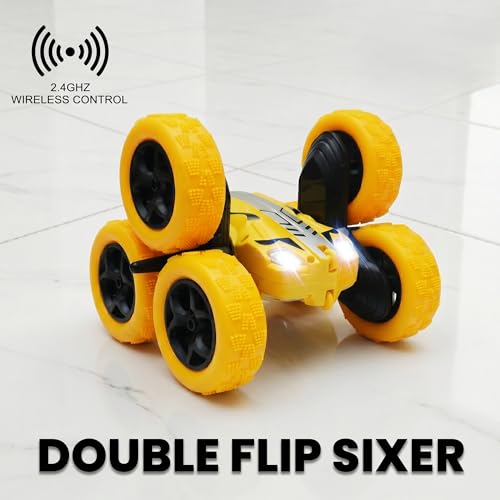 Image of Amazon Brand - Jam & Honey Off Roader Rechargeable Remote Control Car | RC Monster Truck with LED Headlights, Type-C Charging, Anti-Skid Tyres, 120 Ft Range | 2.4GHz Remote Controller - Yellow(MT1624)