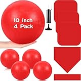 Hiboom 10 Pcs Kickball Set Includes 10 Inches Dodgeball Playground Balls 5 Rubber Throw Down Bases Needles and Ball Pump for Boys Girls Adults Backyard Game Camps Picnic Schoolyard Summer(Red)