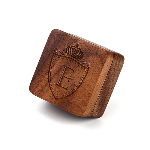 Image of Mens Initial Silver Cufflinks A-Z Alphabet Letter Steel Cuff Links with Engraved Walnut Wood Box Groom Groomsman Wedding Set