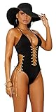 Musotica Sexy Fashion Lycra Monokini with Lace Up Detail Black One Size