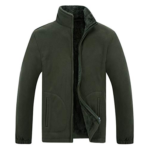 Prettychic Men's Softshell Fleece Jacket Full-Zip Lightweight Warm Coat Outdoor Classic Thicken Winterwear, Army Green, Tagsize8XL-UssizeXL
